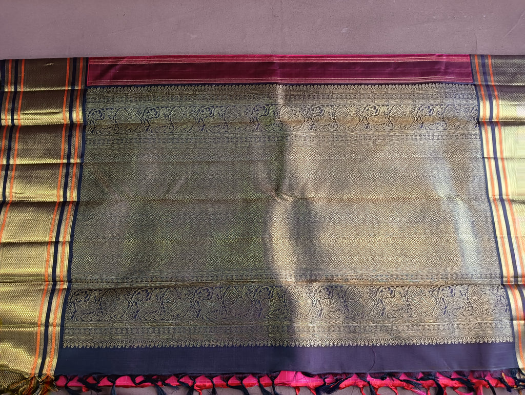 Pure KANCHIVARAM Saree – Rani Pink with Black Border