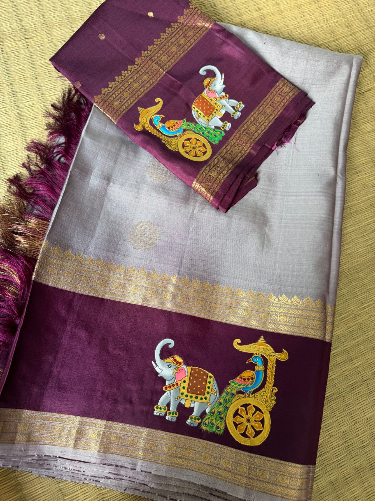 Kanchi Soft silk saree with Tanjoree paint