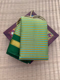 Pure Kanchipattu Saree – Aqua Blue green checks with Green Border