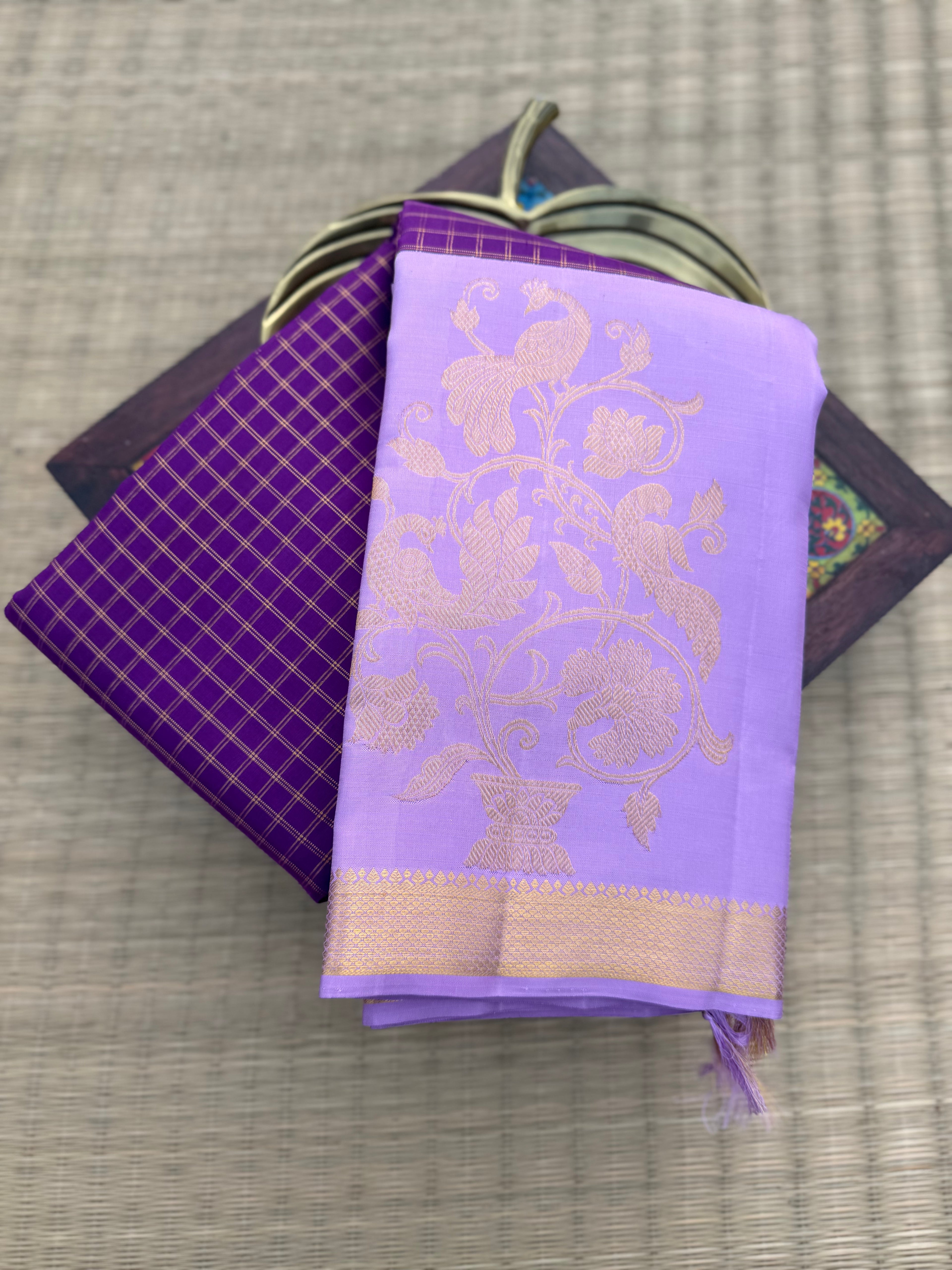 Pure Kanchipattu Saree – Purple with Lavender Border