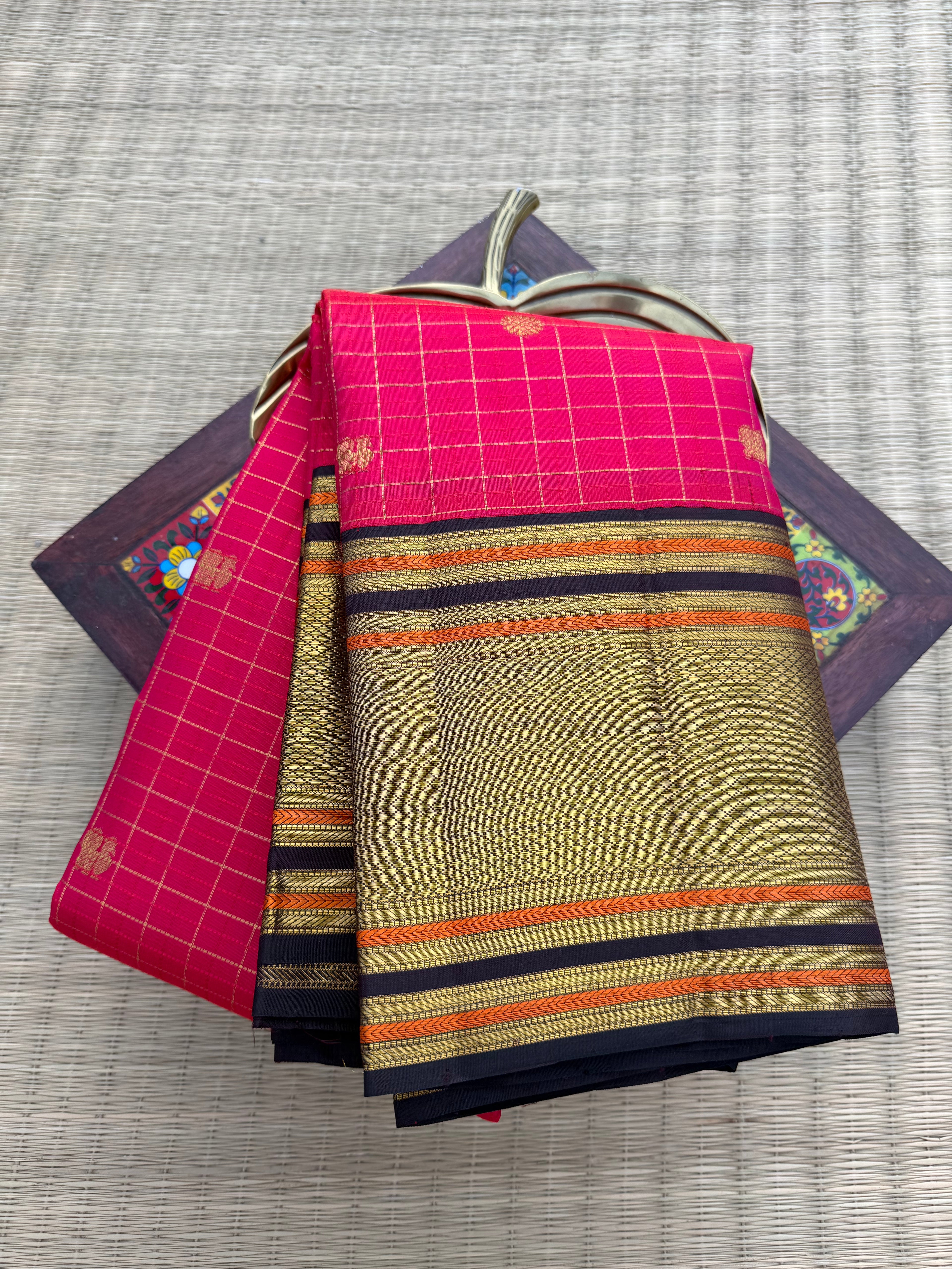 Pure Kanchipattu Saree – Rani Pink with Black Border