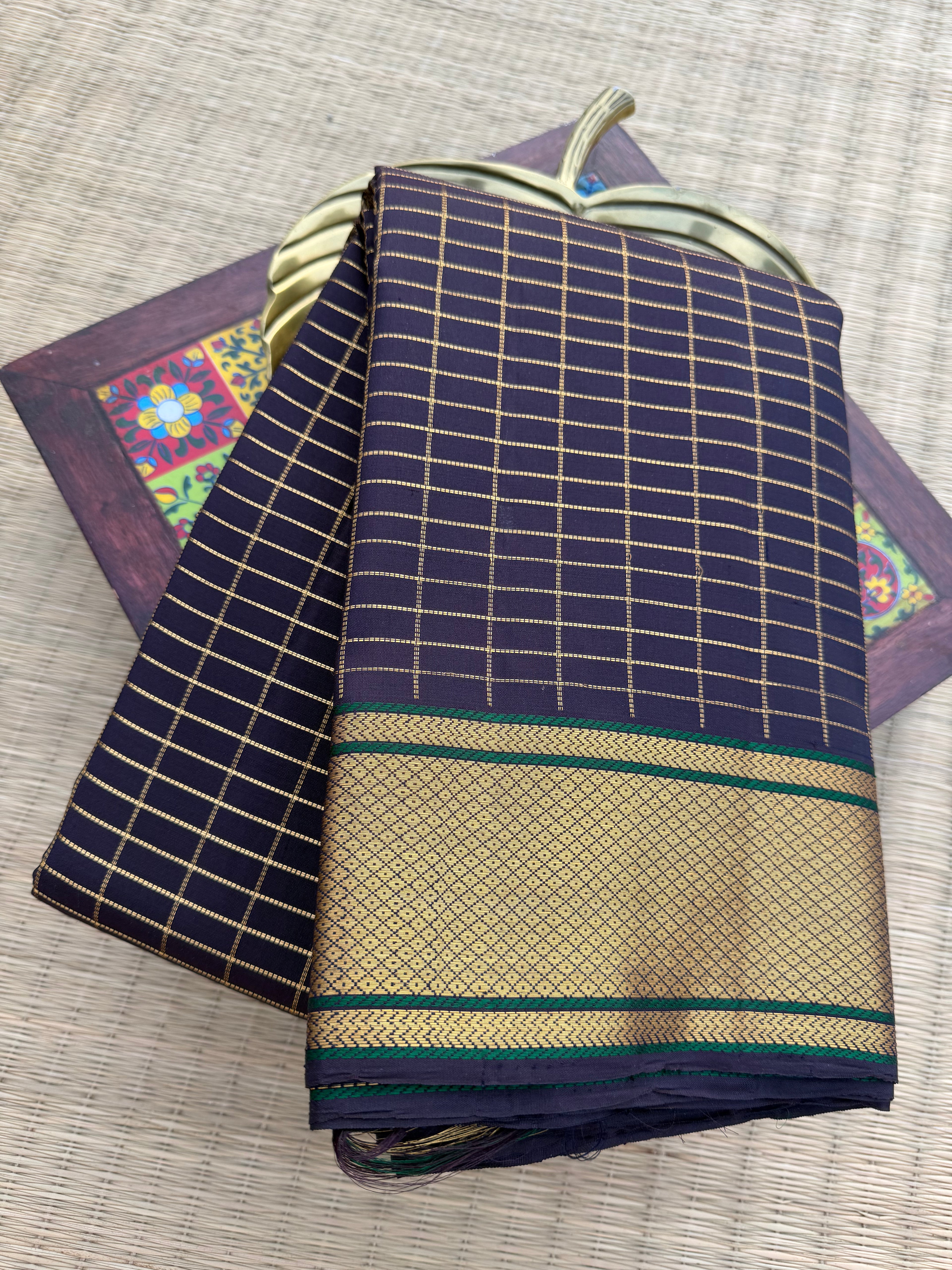 NAVY BLUE CHECKED ZARI BOARD SAREE