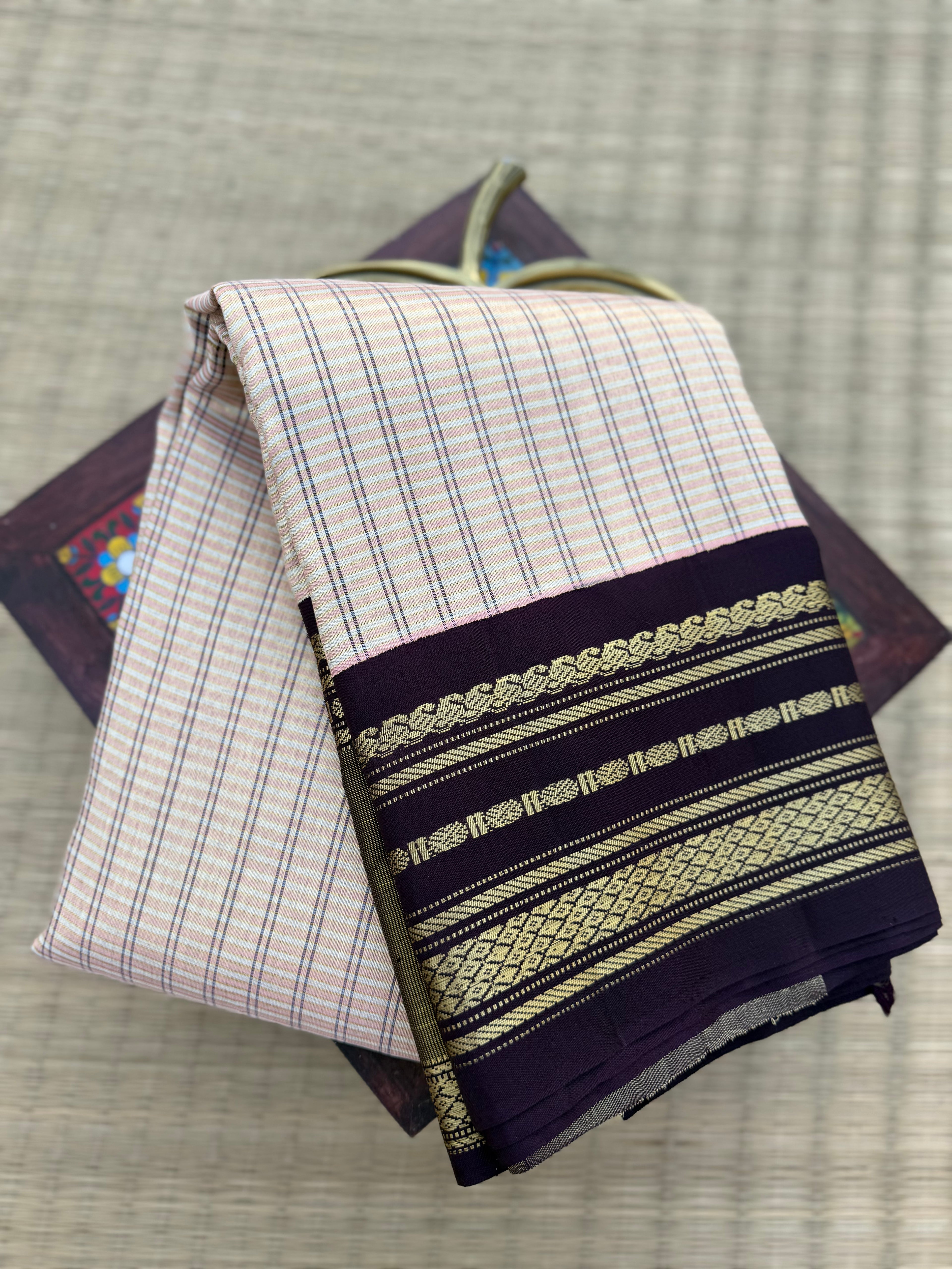 Pure Kanchipattu Saree – Cream with Black & Gold Border
