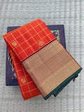 RUST ORANGE CHECKED ZARI BOARDER SAREE