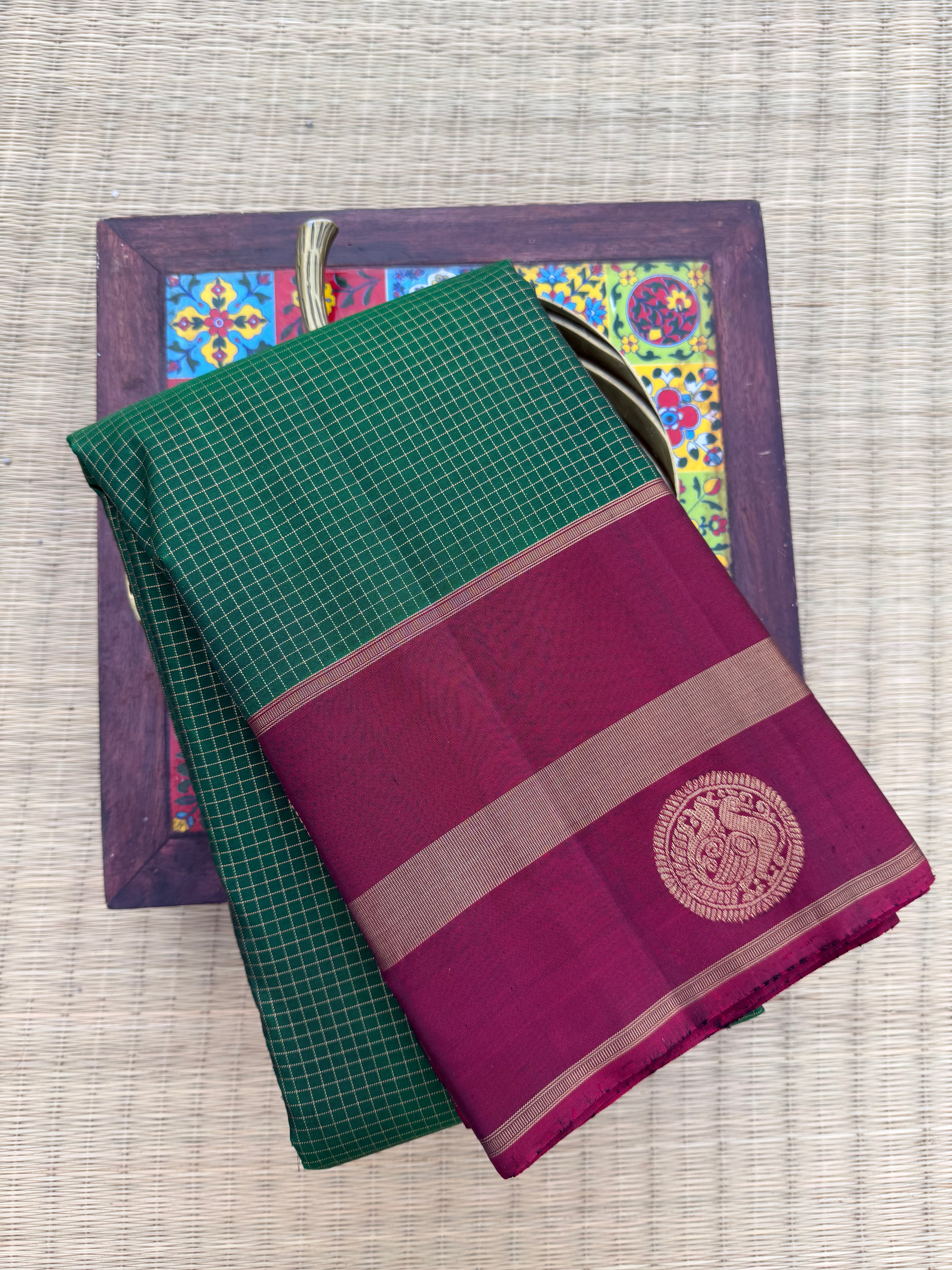 Pure Kanchipattu Saree – Bottle Green & Maroon