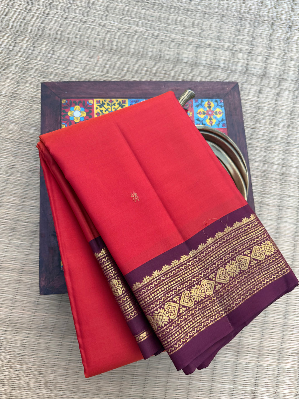 Pure KANCHIVARAM Saree – Red with Brown Border