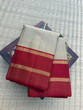 Pure Kanchipattu Saree – Cream with Red Border