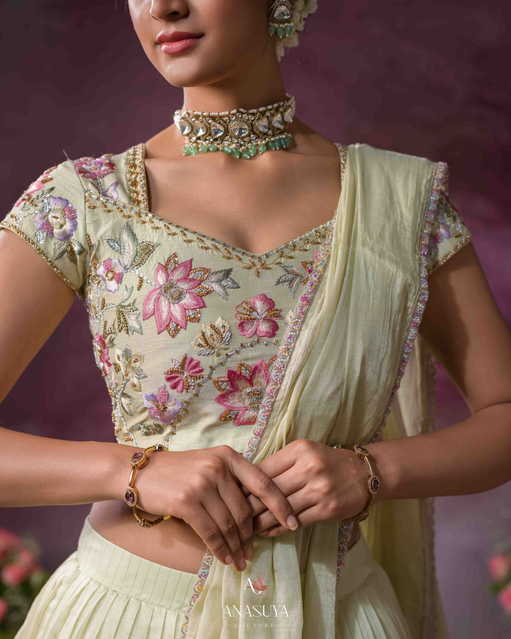 Chanderi tissue embroidery lehenga