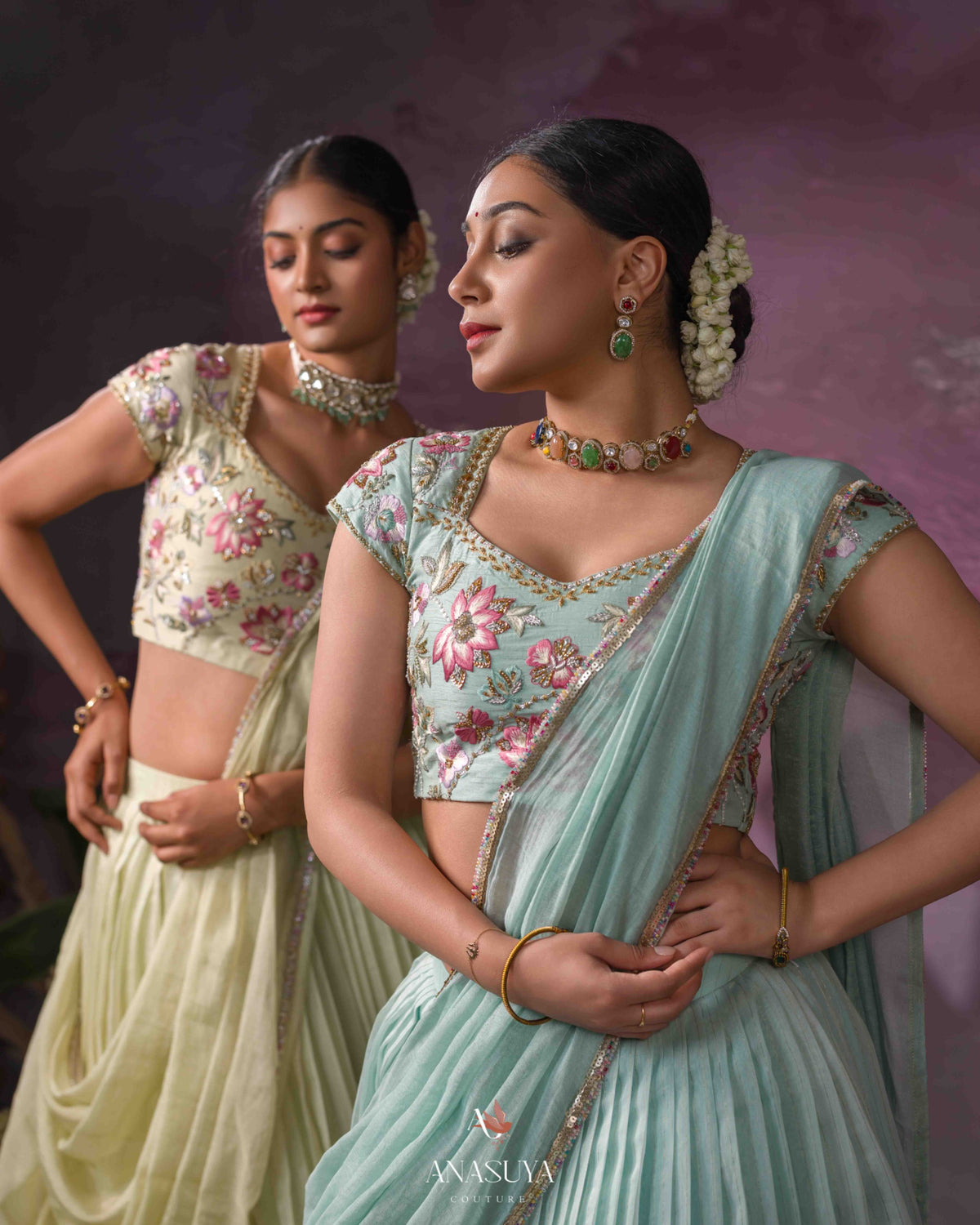 Chanderi tissue embroidery lehenga