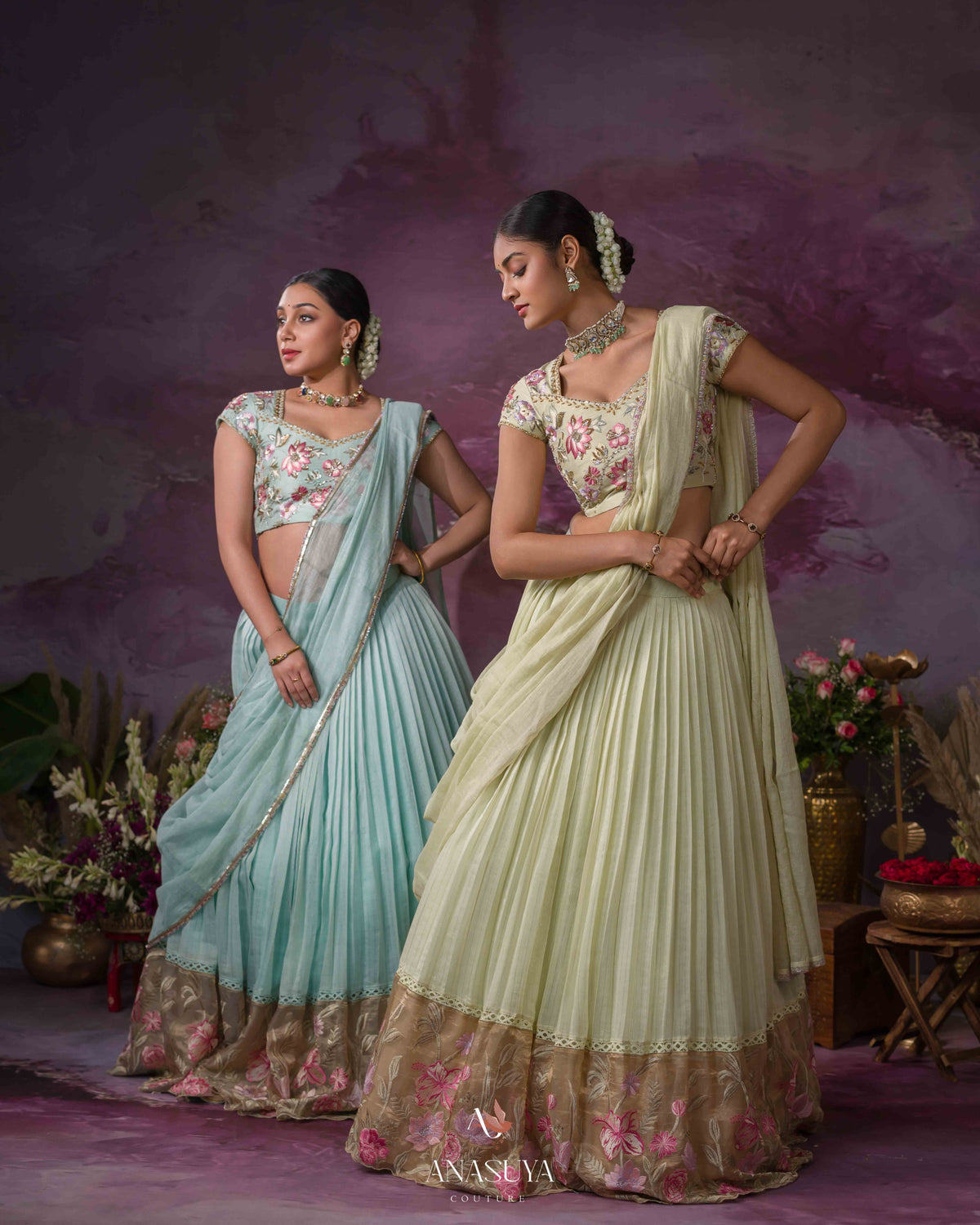 Chanderi tissue embroidery lehenga