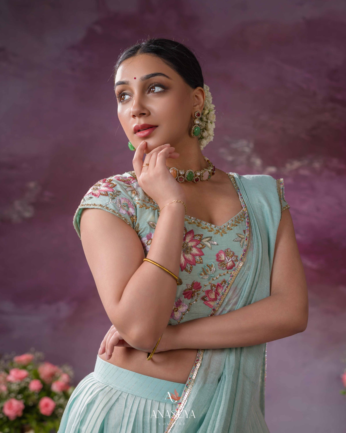 Chanderi tissue embroidery lehenga