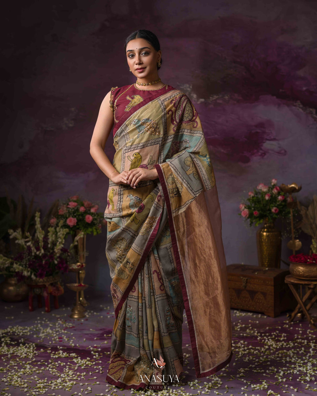 Handpainted Kalamkari Bangalore silk saree