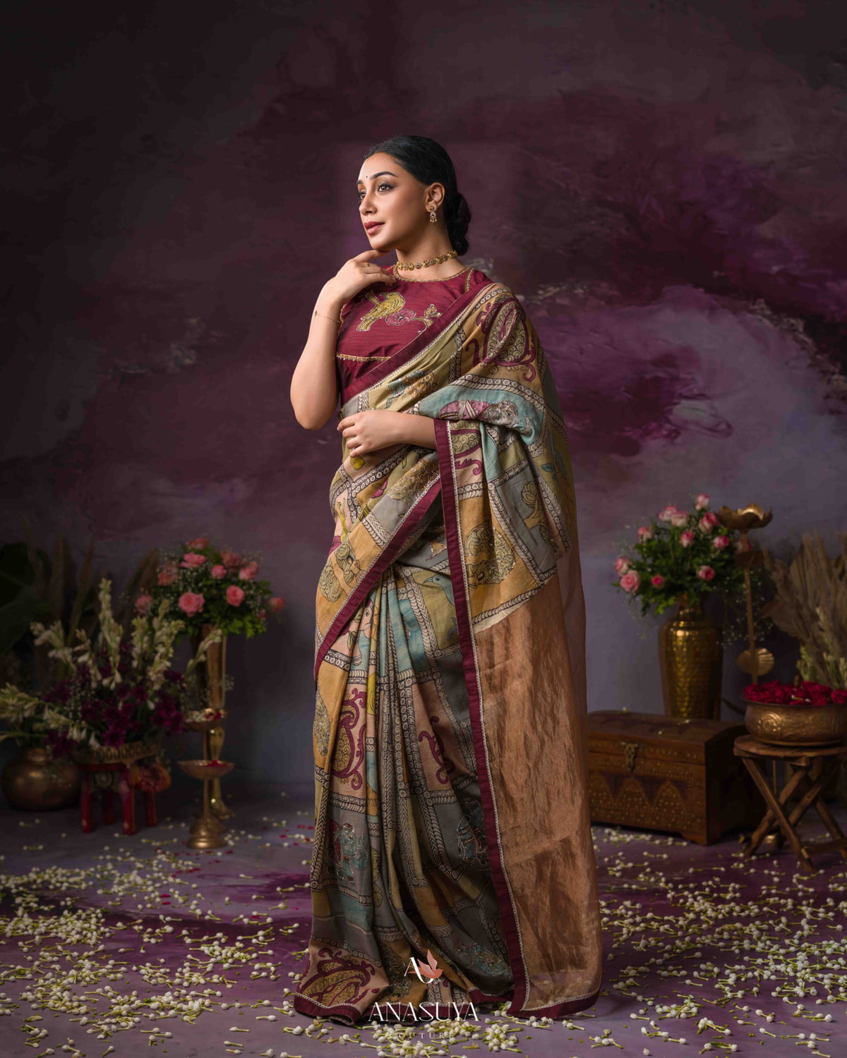 Handpainted Kalamkari Bangalore silk saree