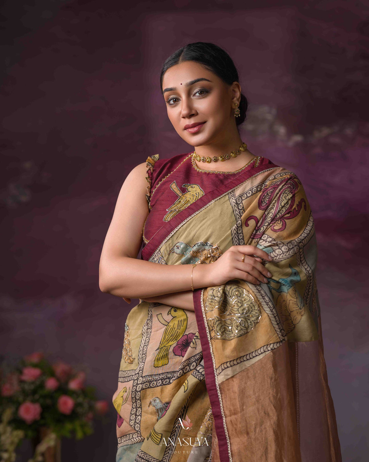 Handpainted Kalamkari Bangalore silk saree