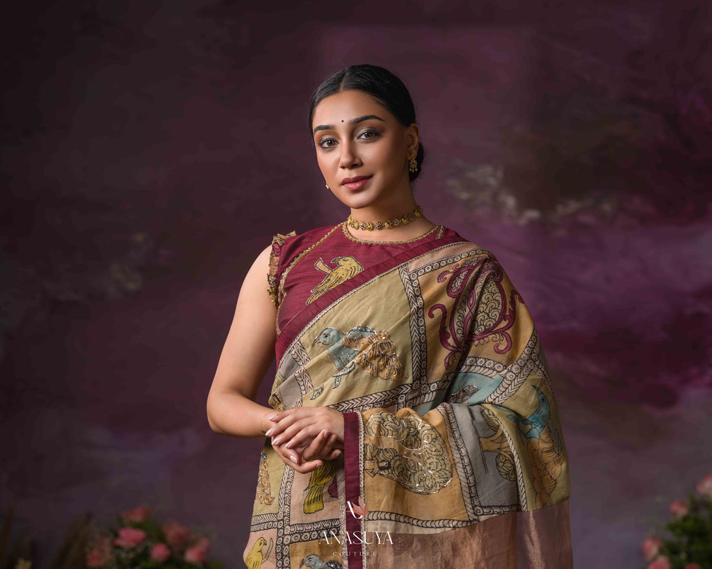 Handpainted Kalamkari Bangalore silk saree