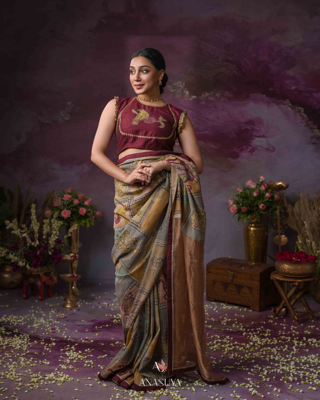 Handpainted Kalamkari Bangalore silk saree