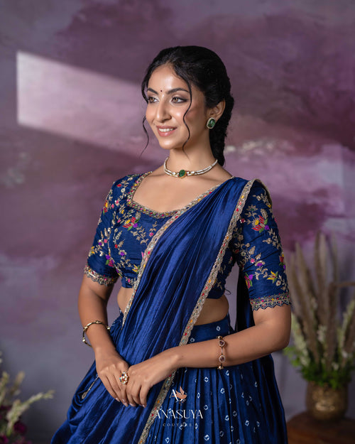 Bandhini Paithani Fusion Lehenga Set – Royal Blue