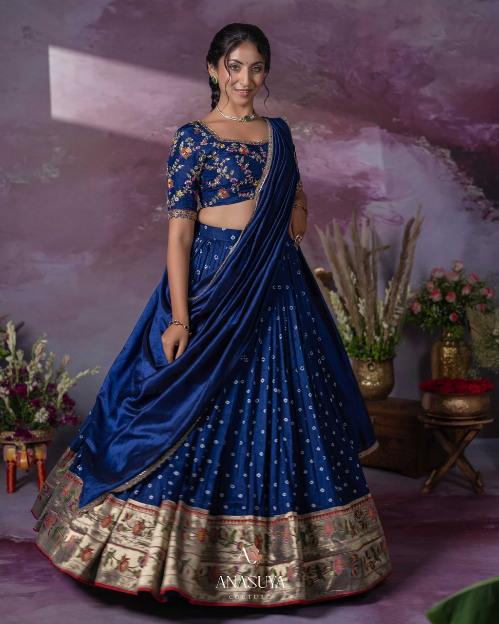 Bandhini Paithani Fusion Lehenga Set – Royal Blue