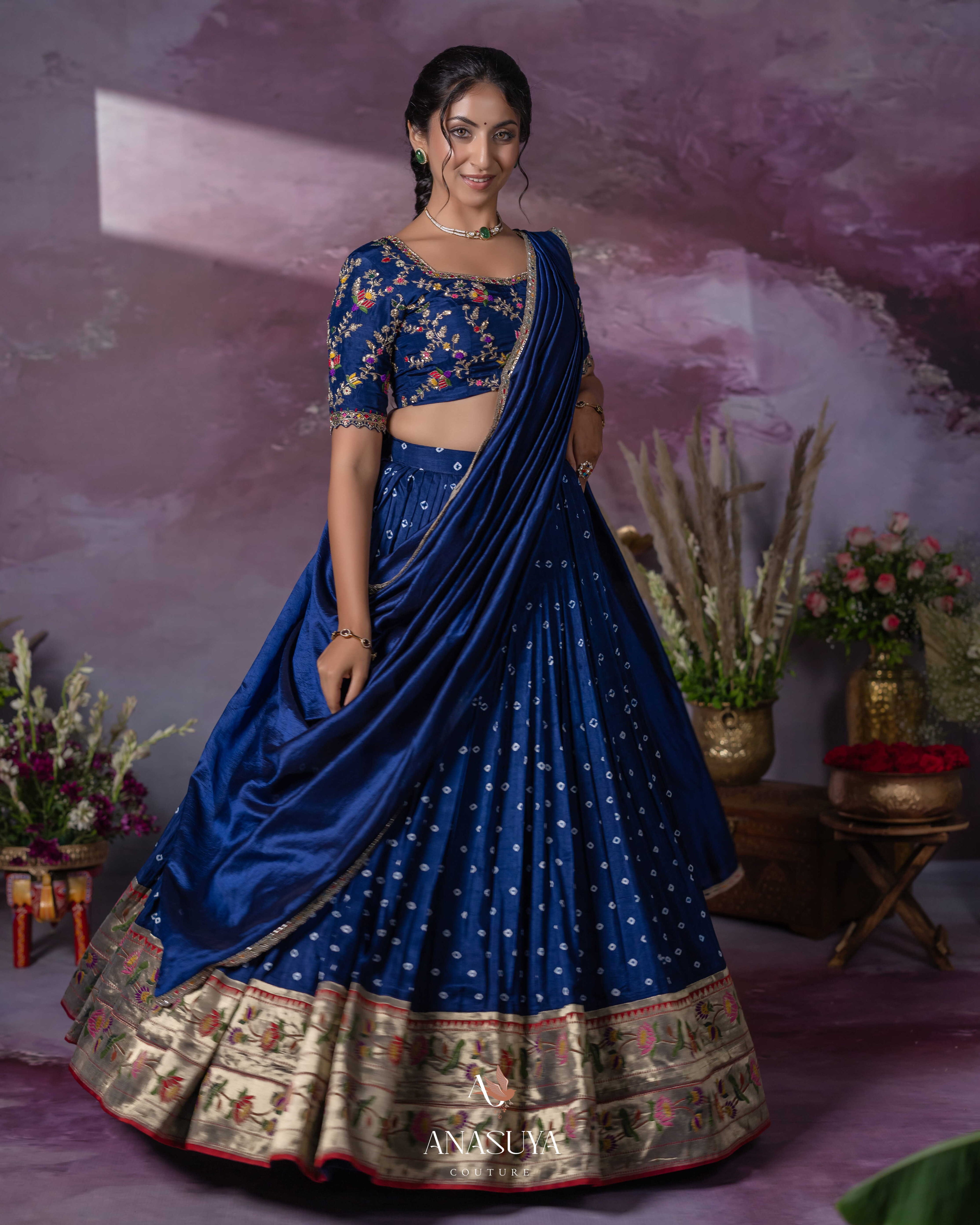 Bandhini Paithani Fusion Lehenga Set – Royal Blue