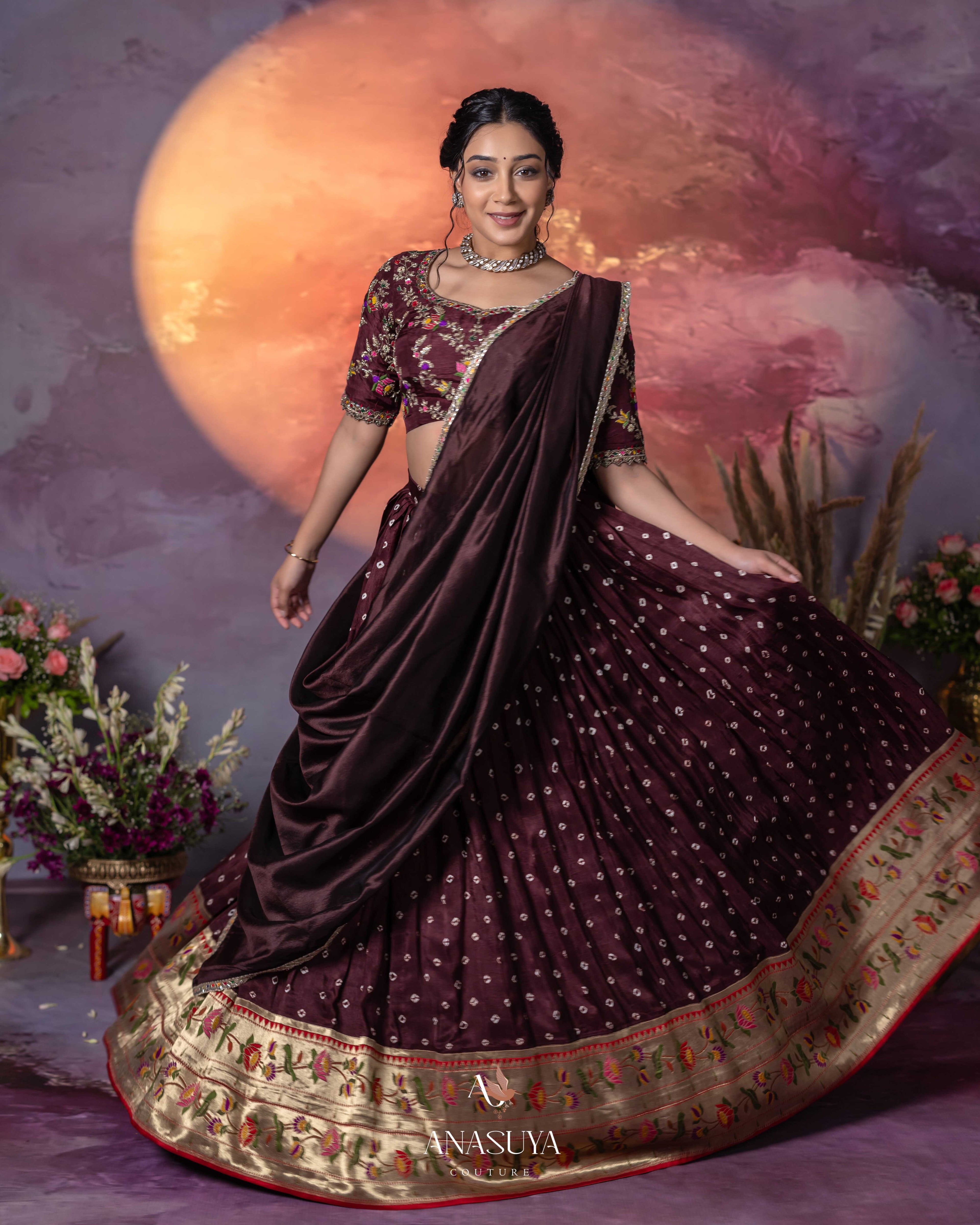 Bandhini Paithani Fusion Lehenga Set – Wine