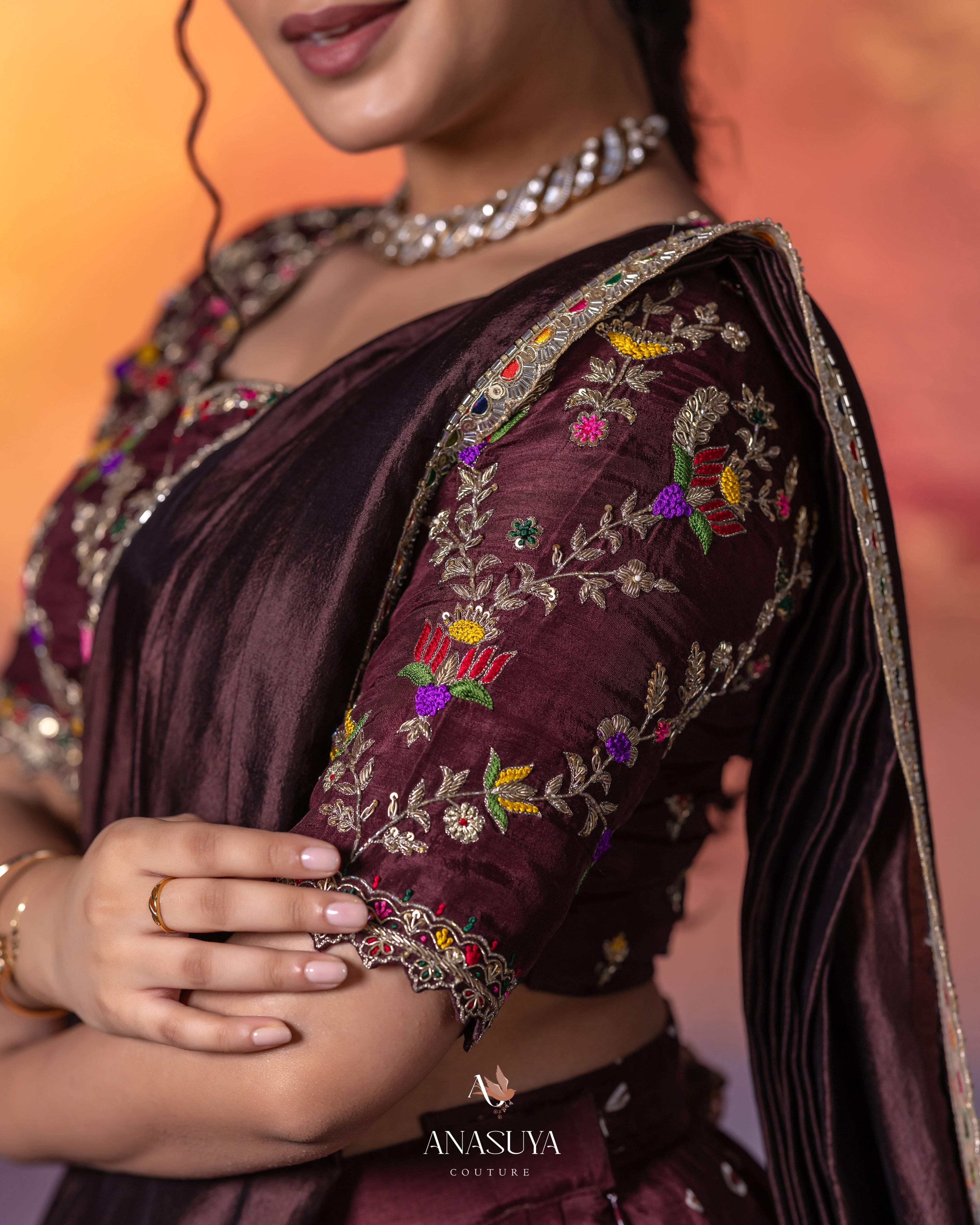 Bandhini Paithani Fusion Lehenga Set – Wine
