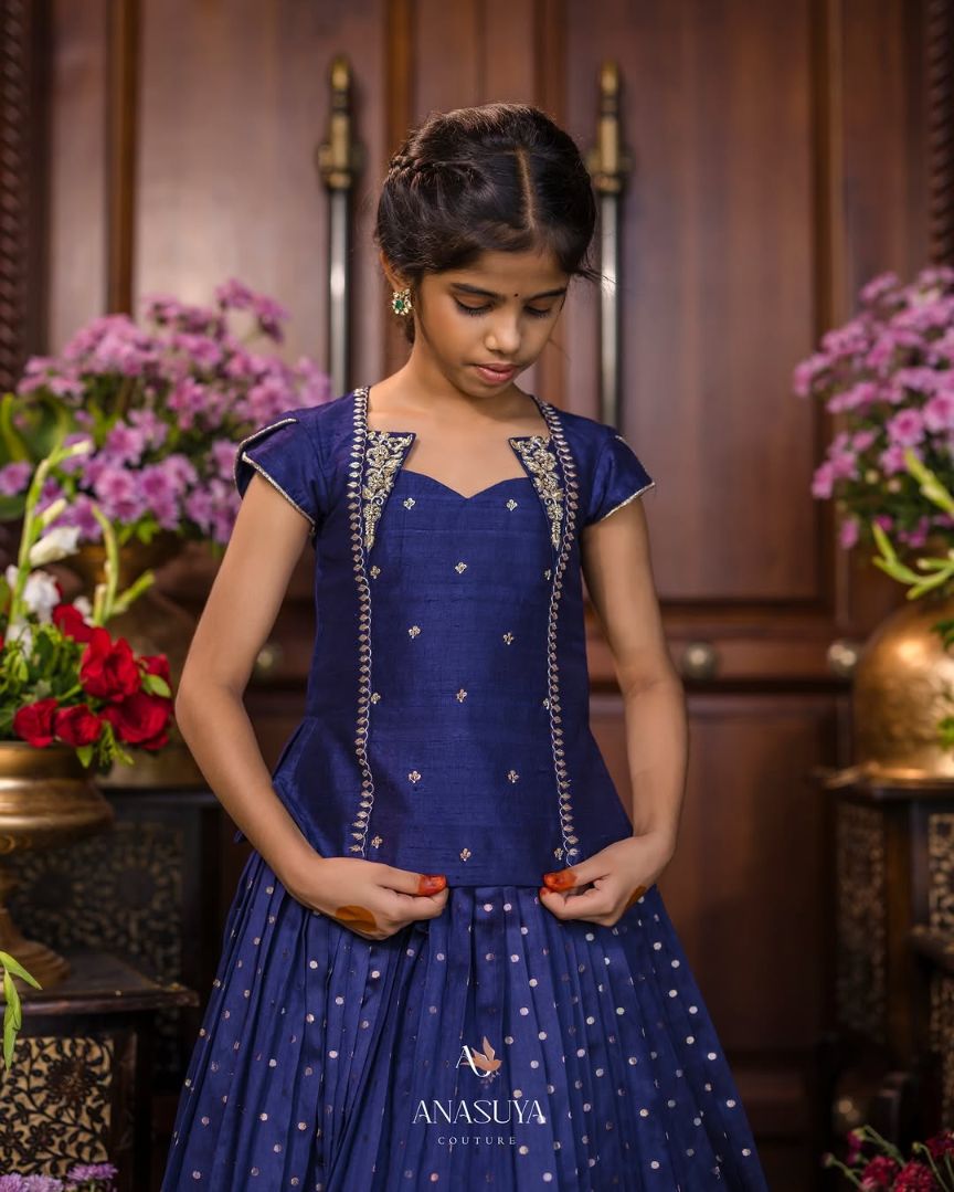 Navy Blue Kids Lehenga